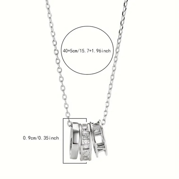 S925 Sterling Silver Minimalist Zircon Three-Ring Circle Pendant Necklace - Picture 4 of 9